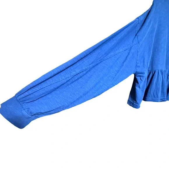 Pilcro | Anthropologie Textured Long Balloon Sleeve Cropped Blue Blouse Top - Picture 8 of 9